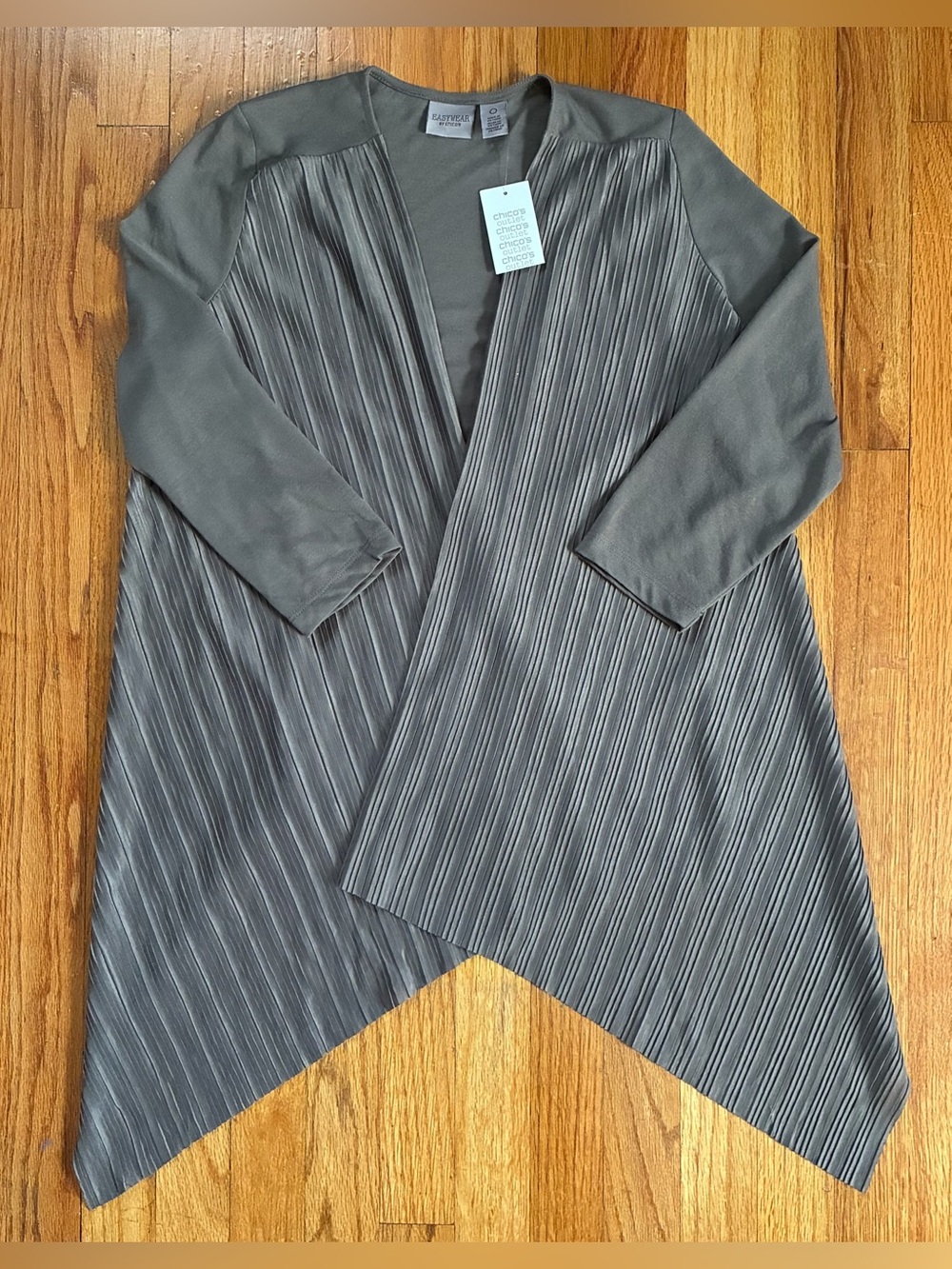 NWT Easywear by Chico's Taupe Pleated Accordion Open Front Cardigan Women’s 0